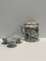 Ceramic Teapot And Three Cups
