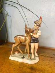Antique CORLENDORF Boy And Deer Statue