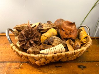 Woven Basket Filled With Dried Wood Natural Bowl Filler Decor
