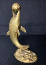 Vintage Playful Dolphin Brass Figurine