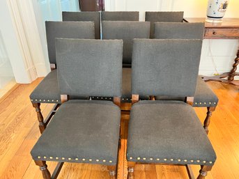 Set Of 8 Black Upholstered Dining Chairs