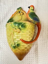 German Wall Pocket # 3954, Basket Weave, With Bird With Long Tail