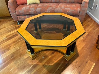 Hexagonal Glass Top & Wood Base Coffee Table