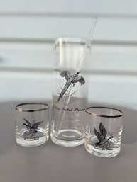 Vintage Game Birds Federal  Old Fashioned Glasses Set  Of Two