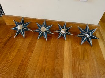 Set Of 4 Blue Star Candle Holder