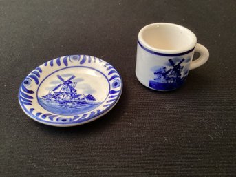 Miniature Handpainted Delft Mug And Plate