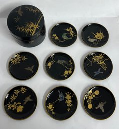 Set Of 8 Mid-century Asian Laquer Coasters