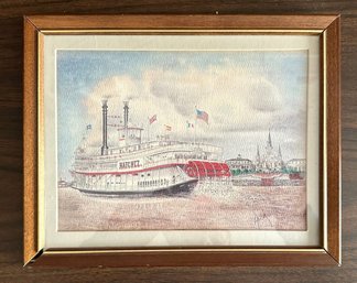 Small Natchez Steamboat Sketch By Archie Boyd
