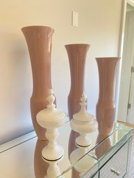 Lillian August Decorative Group Of Pale Lavendar / Pink Vases