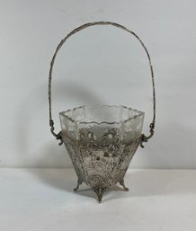 German Silver Glass Compote With Handle