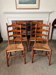Group Of 4 Ladder Back Chairs With Rush Seats
