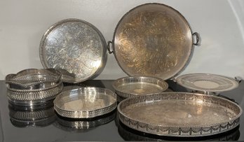 Vintage Silver Plated Lot 7 Gated Platters, Plus