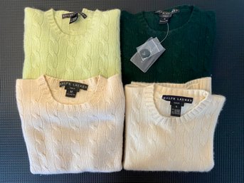 Ralph Lauren Lot Of Four Cable Knit Cashemere Sweaters, Sizes XS To M,  $395 Retail Each