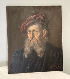 Vintage Oil Painting Portrait Of A Man Signed Illegibly