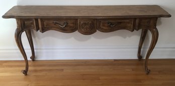 Carved Wooden Fruitwood, 2 Drawer Console, Table.