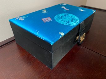 Beautiful Asian Style Teal Fabic Jewelry Box