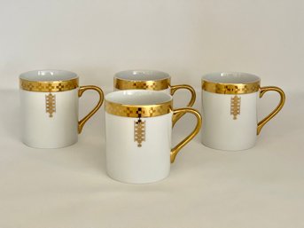 Tiffany & Co. Imperial Porcelain Coffee Mugs With Gilt Geometric Decoration At Rims- Set Of 4