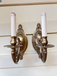 Pair Of Brass Colored Electrified Wall Sconces