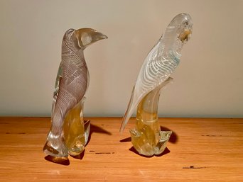 Pair Of Large Murano Glass Birds, Made In Italy