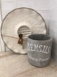 Kitchen Pieces - New Chip/Dip Platter, Grey Cement Utensil Holder