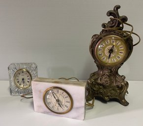 Three Antique Clocks, General Electric, Staiger Quartz Clock, United Metal Goods Mfg Diecast Clock