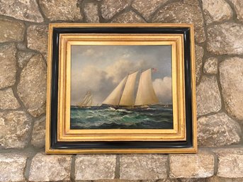 Sailing At Twilight / Giclee On Canvas In Heavy Gilt Frame