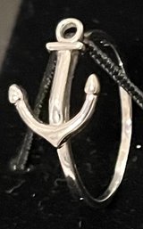 Vintage 925 Sterling Silver - Sideways Anchor Ring - Nautical - Size 8