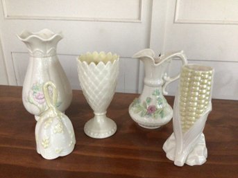 Belleek Irish Porcelain Lot #1 Vases Bell Ewer Floral Corn