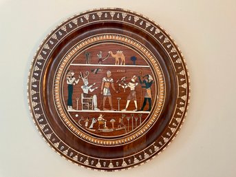 A Large And Decorative Inlaid Egyptian Theme Wood Plaque For Restoration