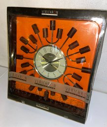 Verichron Chrome And Wood Starburst Wall Clock New In Box