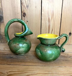 Vintage Pair Of Painted Pottery Pieces