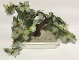 Art Glass Bonsai Tree In Ceramic Square Planter