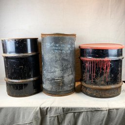 Three Metal Barrels, Tallest Labeled Liquipak