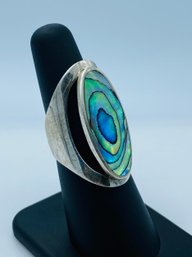 Beautiful Sterling Silver & Abalone Shell Modernistic Ring