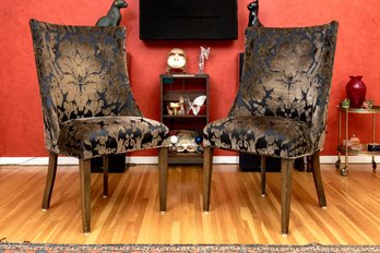 Stunning Pair Of Upholstered Accent Wing Chairs