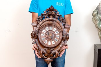 Ornately Carved Walnut Finished Framed Wall Clock