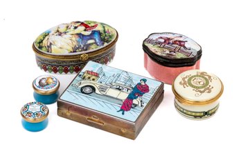 Collection Of Enameled And Porcelain Pill Boxes