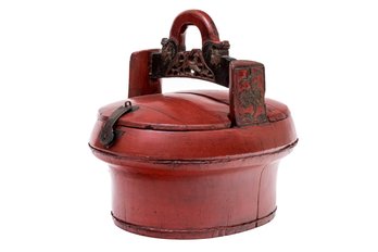 Chinese Red Lacquered Wooden Rice Container