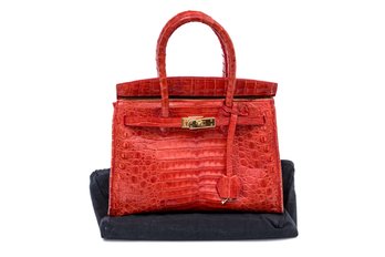 Genuine Crocodile Red Kelly Style Handbag