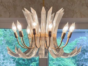 Lucite And Brass 12 Light Chandelier