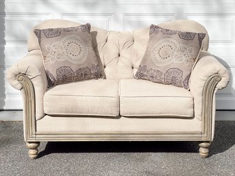 Upholstered Loveseat Sofa With Pair Of Accent Pillows