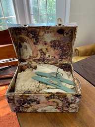 Vintage Decoupaged Chest With Vintage Clothes & Hangers