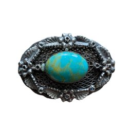 Silver Tone And Glass Brooch