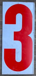 Vintage Metal Litho - Auto Parts Gas Station - Number Sign - Two-sided - 1 & 3 Red White - 13 3/8 X 30 Inches