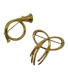 Lot Of 2 Gold Tone Brooches