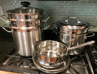 AL CLAD CRATE & BARREL And TRAMONITINA Stock Pots And Spaghetti Cookers