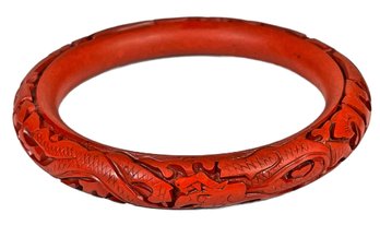 Vintage Chinese Carved  Cinnabar Bangle Bracelet