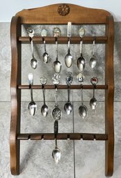 13 Vintage Collectable Spoons With Holder
