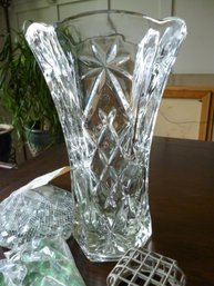 Flower Vase Cut Glass  With Floral Supplies