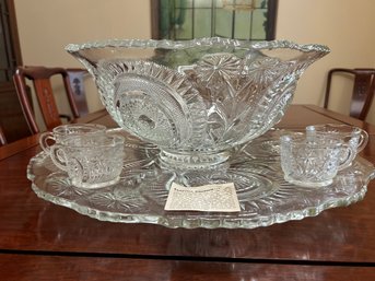 Mid-Century Oversized Punch Bowl, Plate And 12 Cups